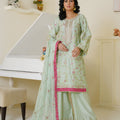 Mint green and pink embroidered viscose suit - ready to wear - Threads & Weaves