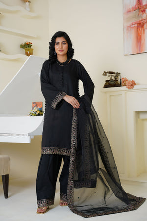 Classic black embroidered viscose suit - ready to wear - Threads & Weaves